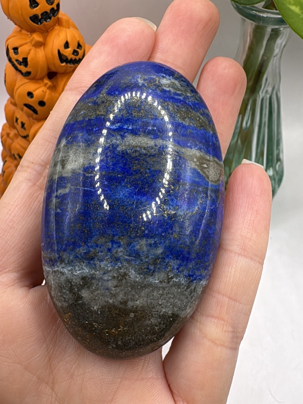 Polished Blue Lapis Palm Stone - Natural Blue and Gray Home Accent
